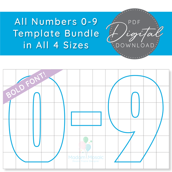 All Bold Numbers, All Sizes - Digital Mosaic Template Bundle