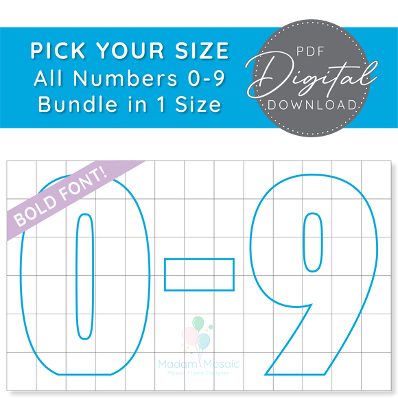 All Bold Numbers, Pick Your Size! - Digital Mosaic Template Bundle