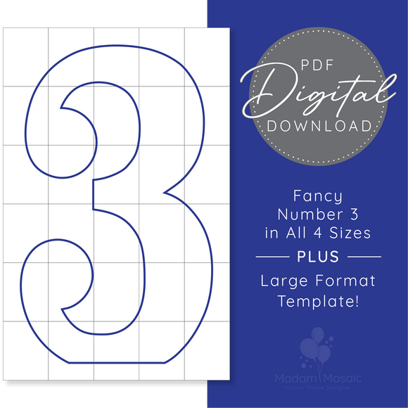 Fancy Number 3 - Digital Mosaic Template