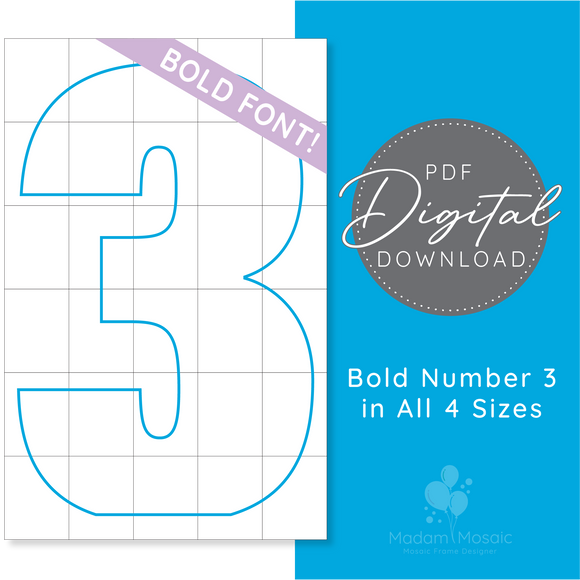 Bold Number 3 - Digital Mosaic Template